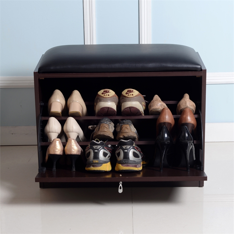 Afuera Living Brown 9-Pair Shoe Storage Cabinet with PU Leather Seat 300 lbs