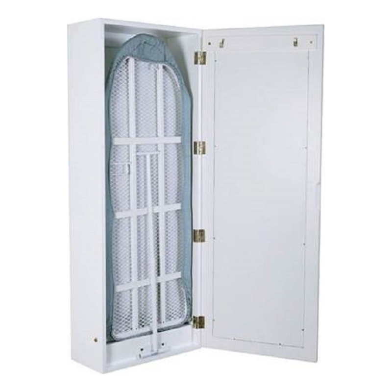 Afuera Living Wall-Mounted Wood Ironing Board with 4 Cabinets & Mirror