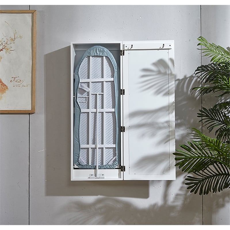 Afuera Living Wall-Mounted Wood Ironing Board with 4 Cabinets & Mirror