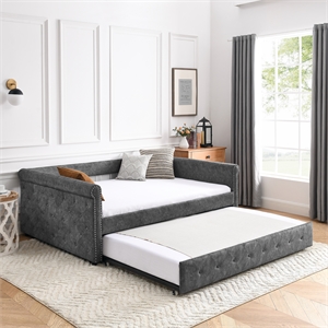 Afuera Living Gray Button-Tufted Dual-Purpose Sofa Bed with 500 lbs Capacity