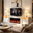 Afuera Living 70-Inch White TV Stand with 36-Inch Marble Finish Fireplace & LED