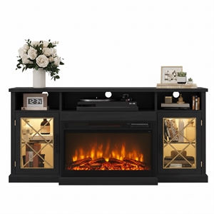 Afuera Living 65&quot Black TV Stand with 30&quot 3-Sided Fireplace for 43&quot-75&quot TVs