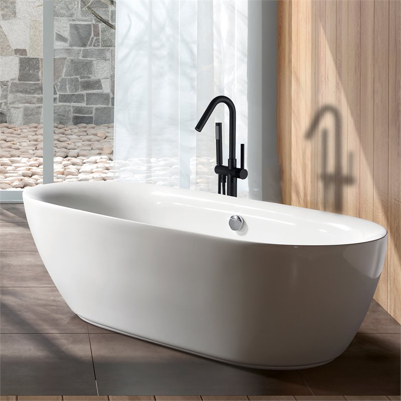 Afuera Living Freestanding Black Brass Bathtub Faucet with Hand Shower