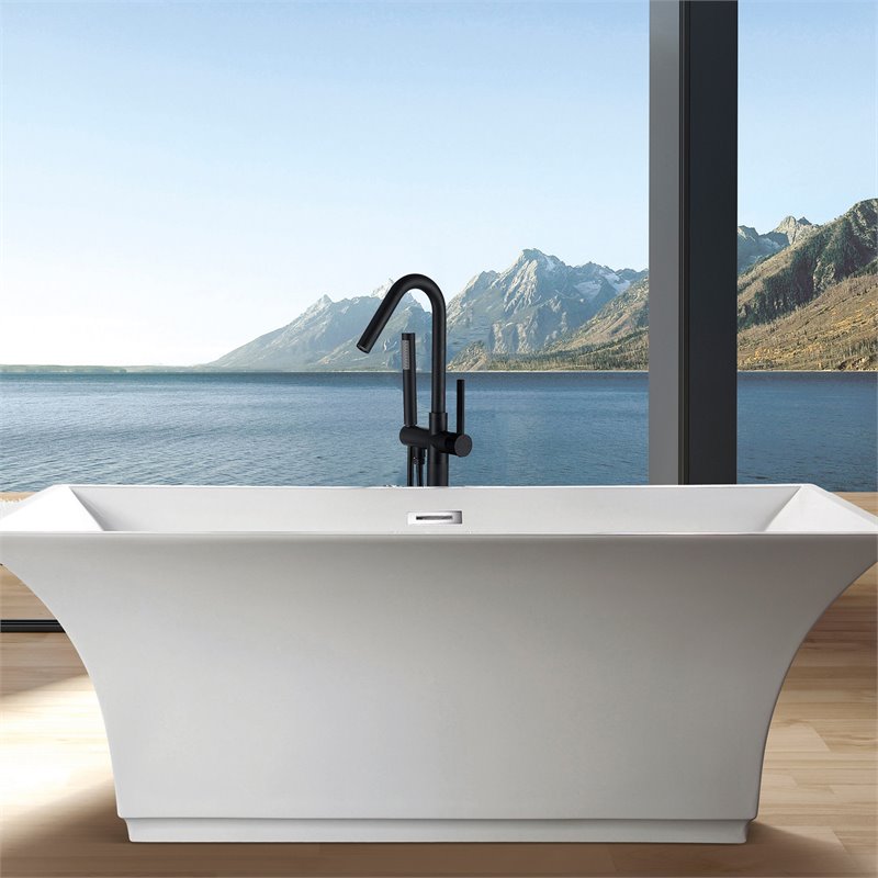 Afuera Living Freestanding Black Brass Bathtub Faucet with Hand Shower
