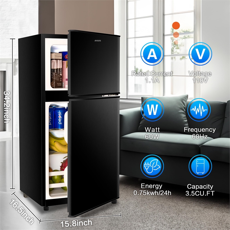 Afuera Living 3.5 Cu Ft Compact Steel Mini Refrigerator with 2 Glass Shelves
