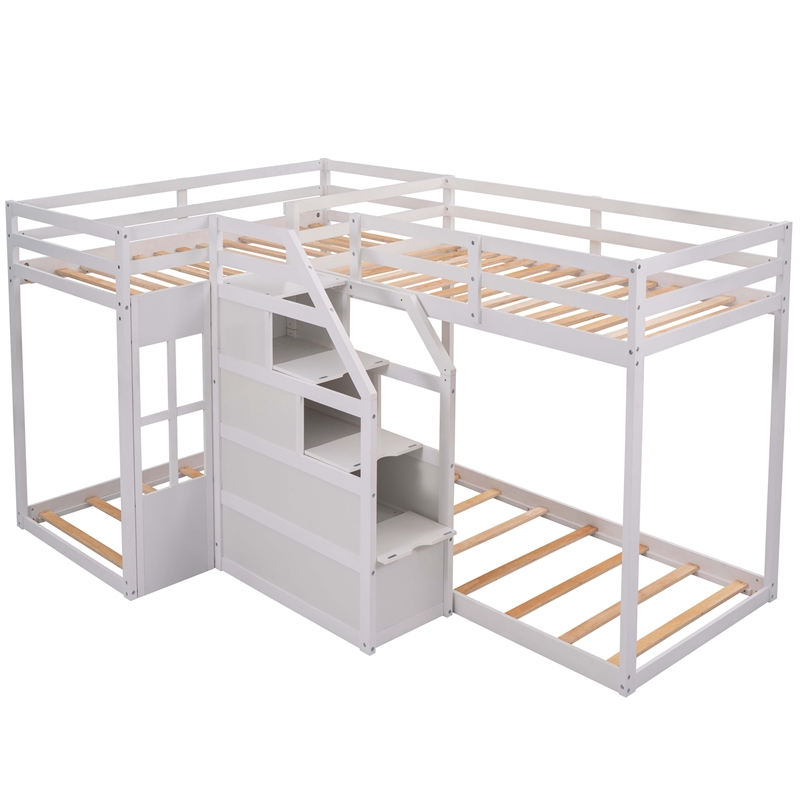 Afuera Living Twin Over Twin L-Shaped 4-Bed Bunk with Middle Staircase