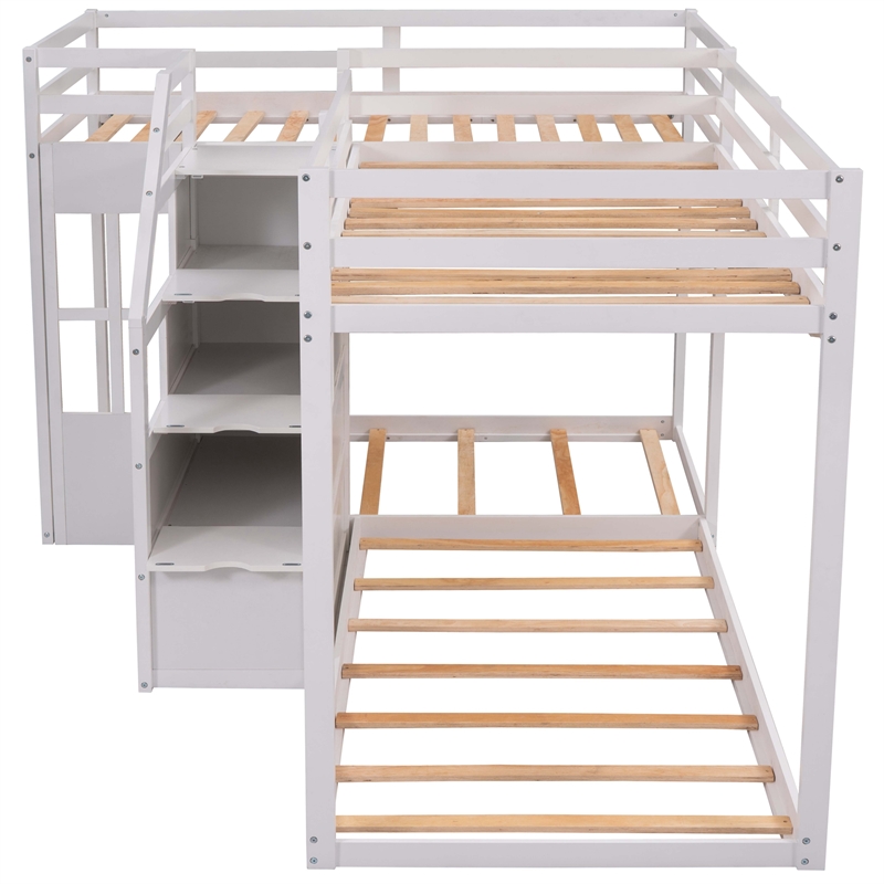 Afuera Living Twin Over Twin L-Shaped 4-Bed Bunk with Middle Staircase