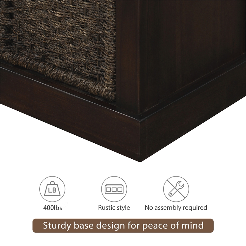 Afuera Living Storage Bench with 3 Rattan Baskets 400 lbs 41.3Lx15.7W Inches