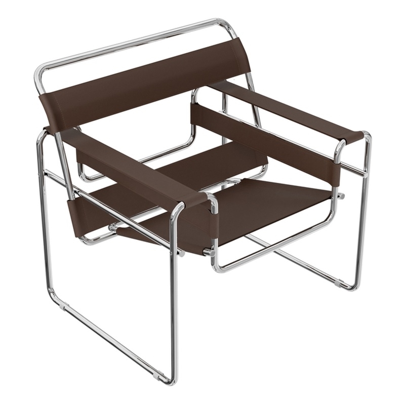 Afuera Living Brown 29.9-Inch Saddle Leather Armchair with Stainless Steel Frame