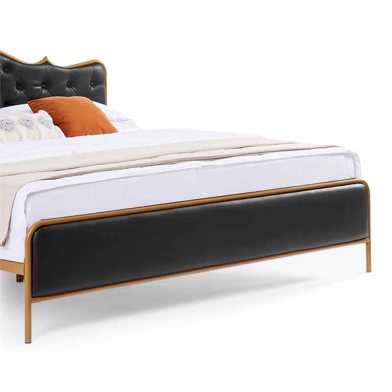 Afuera Living King Size Black Metal Frame Bed with Foam Upholstery & Wood Ribs