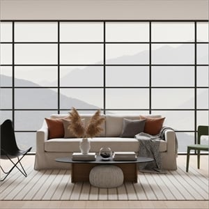 Afuera Living White Fabric Upholstered Sofa with Skirted Base & Rolled Arms