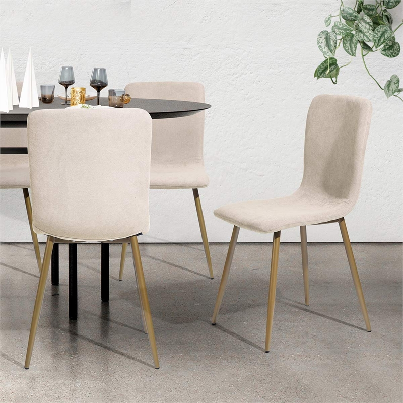 Afuera Living Beige Mid-Century Fabric Upholstered Dining Chairs Set of 4