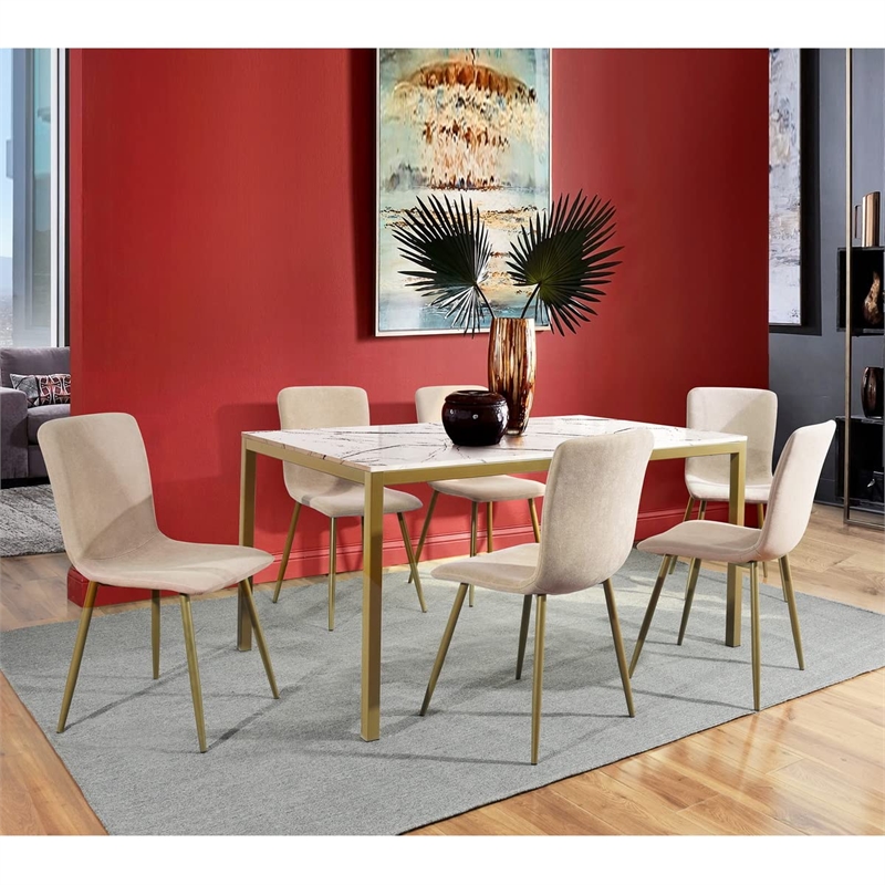 Afuera Living Beige Mid-Century Fabric Upholstered Dining Chairs Set of 4