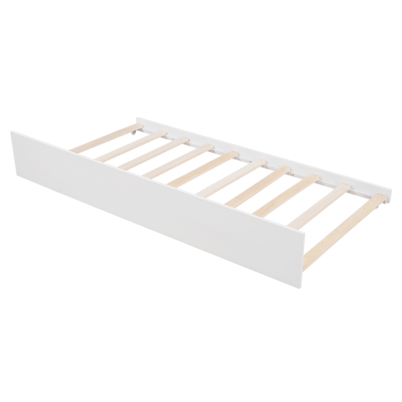 Afuera Living Twin House Bed with Twin Trundle & Guardrails & Pine Wood Frame