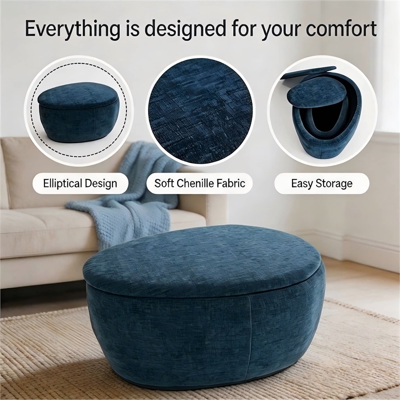 Afuera Living 2-Piece Blue Chenille Storage Ottoman Set with Nesting Design