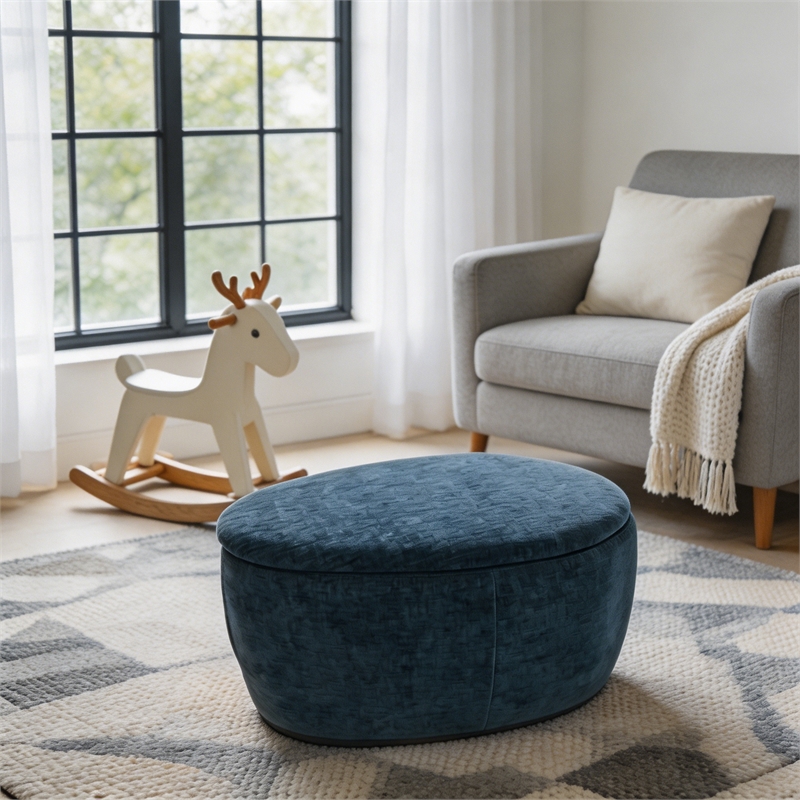 Afuera Living 2-Piece Blue Chenille Storage Ottoman Set with Nesting Design