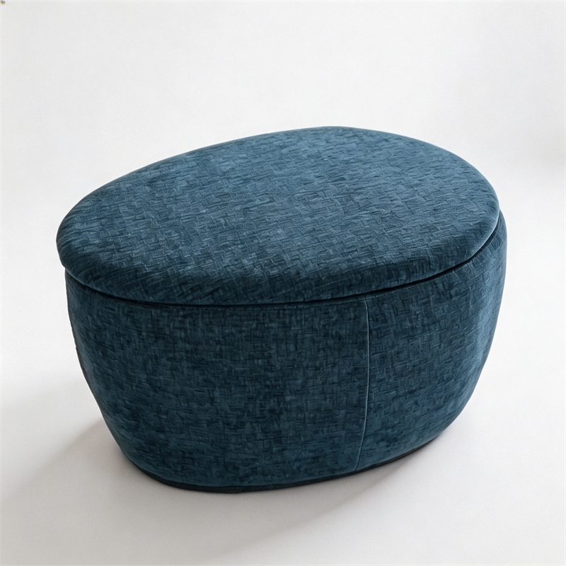 Afuera Living 2-Piece Blue Chenille Storage Ottoman Set with Nesting Design