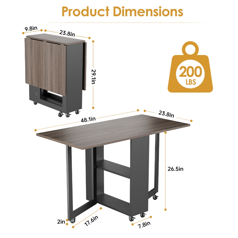 Afuera Living Gray Folding Dining Table 200 lbs with 6 Wheels 48.1-Inch