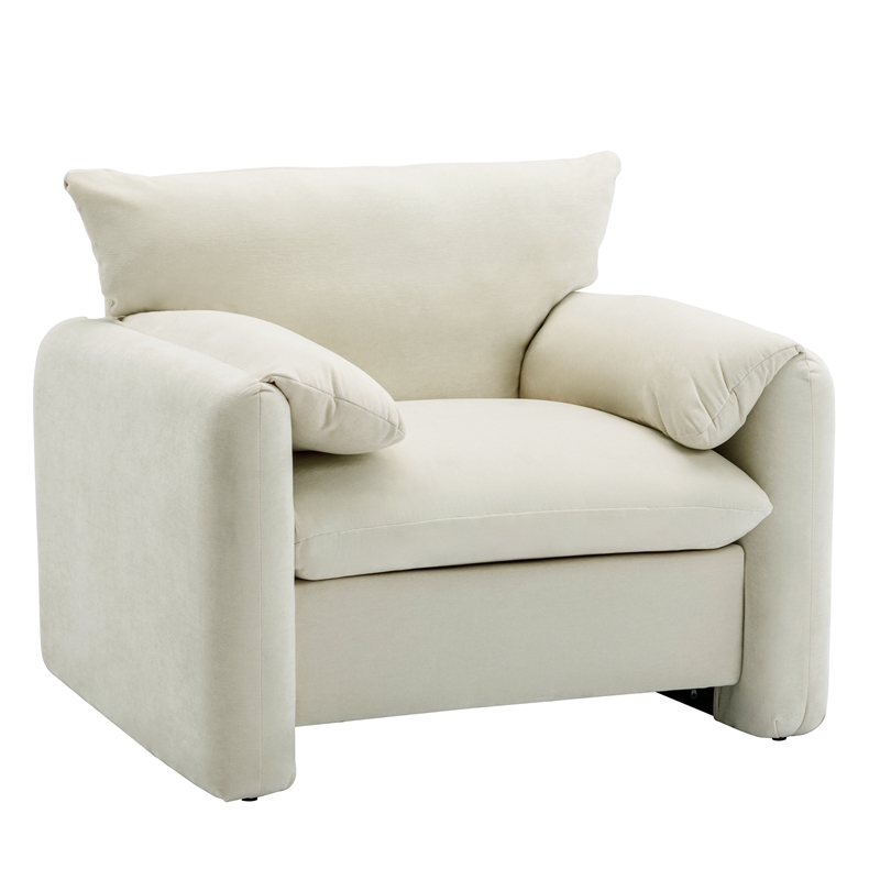 Afuera Living Cream Chenille Oversized Armchair with Solid Wood Frame 330 lbs