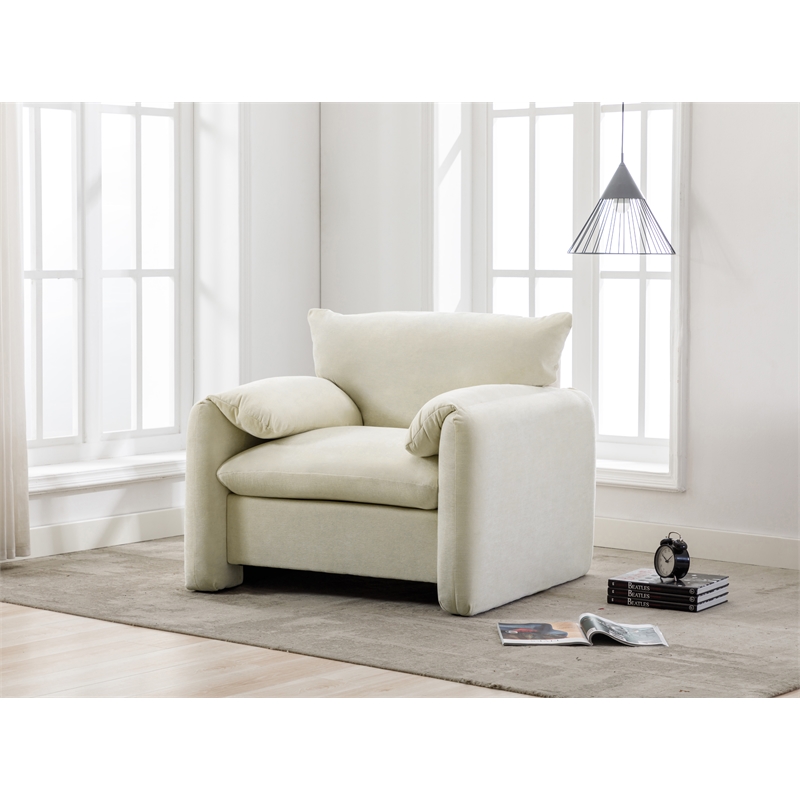 Afuera Living Cream Chenille Oversized Armchair with Solid Wood Frame 330 lbs