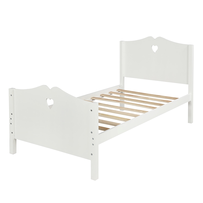 Afuera Living White Twin Platform Bed with Headboard & Footboard & 10 Slats