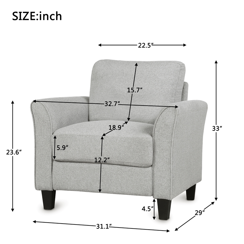 Afuera Living Light Gray Fabric Single Sofa with Armrests & Hardwood Frame