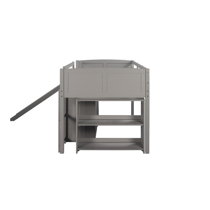 Afuera Living Gray Twin Low Loft Bed with Cabinets & Shelves & Guardrails