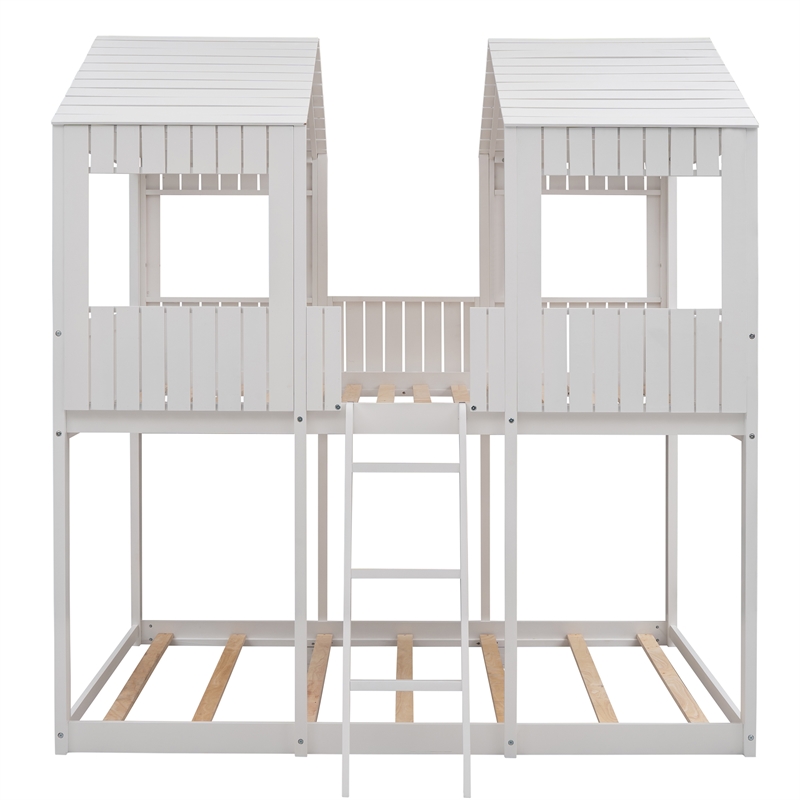 Afuera Living Full Over Full Bunk Bed with Pitched Roof & Window & Guardrails