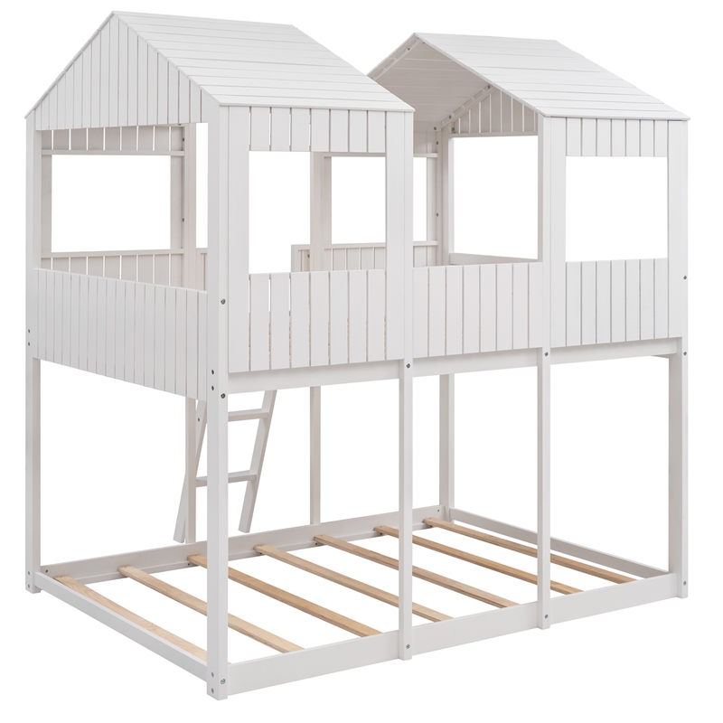 Afuera Living Full Over Full Bunk Bed with Pitched Roof & Window & Guardrails