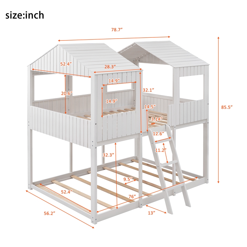 Afuera Living Full Over Full Bunk Bed with Pitched Roof & Window & Guardrails