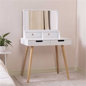 Afuera Living White Solid Wood 32&quotWx34&quotH Vanity Table with Mirror & Drawers