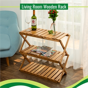 Afuera Living Foldable 3-Tier Acacia Wood Shelf 27.5Hx24.8Wx12.2D Inches