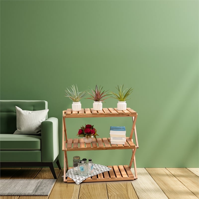 Afuera Living Foldable 3-Tier Acacia Wood Shelf 27.5Hx24.8Wx12.2D Inches