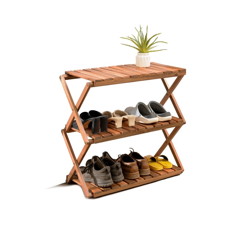 Afuera Living Foldable 3-Tier Acacia Wood Shelf 27.5Hx24.8Wx12.2D Inches
