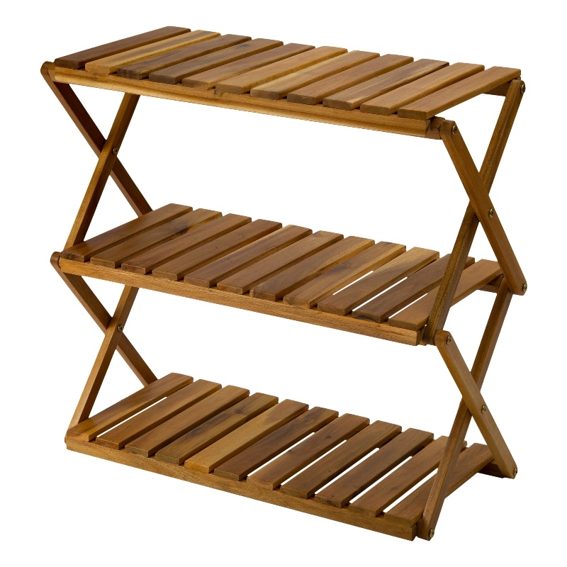 Afuera Living Foldable 3-Tier Acacia Wood Shelf 27.5Hx24.8Wx12.2D Inches