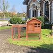 Afuera Living Light Brown Fir Wood Rabbit Hutch with Running Area & Tray