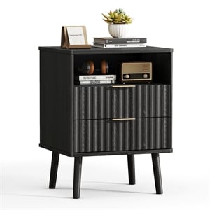 Afuera Living Black Fluted 2-Drawer Nightstand with Rose Gold Handles 66 lbs