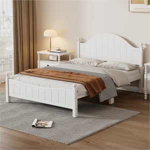 Afuera Living White Solid Wood Full Bed with 8 Slats No Box Spring Needed