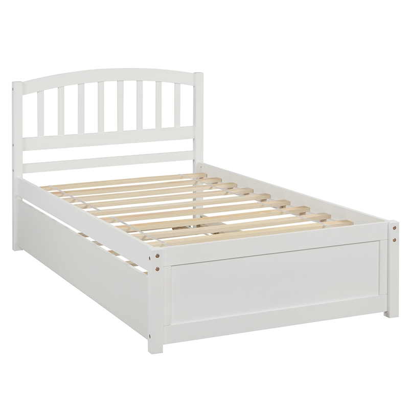 Afuera Living White Twin Platform Bed with Trundle in Solid Pine & 10 Slats