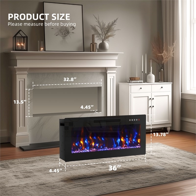 Afuera Living 36-Inch Black ETL-Cert Recessed Fireplace 12 Flame Colours 1500W