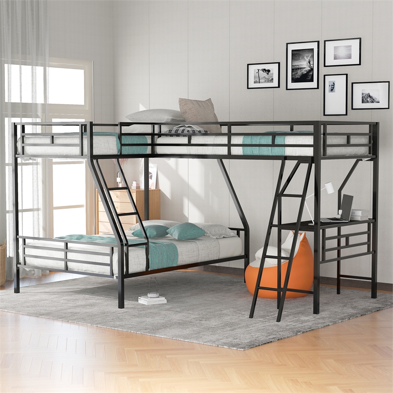 Afuera Living Black Metal Twin over Full Bunk Bed with Loft Bed & Desk