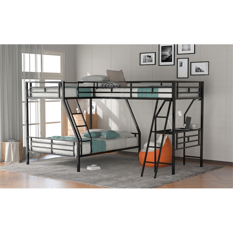 Afuera Living Black Metal Twin over Full Bunk Bed with Loft Bed & Desk