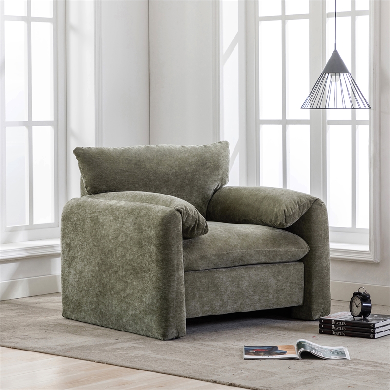 Afuera Living Matcha Green Chenille Oversized Armchair with 330 lbs Capacity