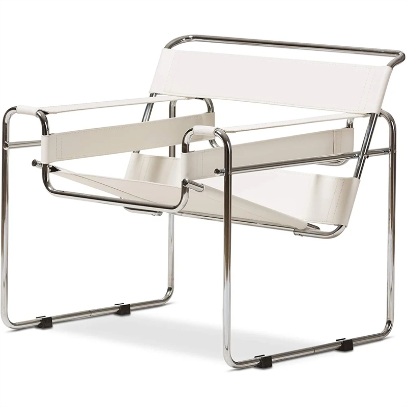 Afuera Living White Saddle Leather Stainless Steel Tilted Ergonomic Chair