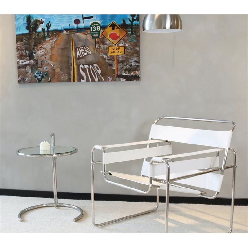 Afuera Living White Saddle Leather Stainless Steel Tilted Ergonomic Chair