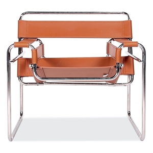 Afuera Living Amber Saddle Leather Chrome Accent Chair 29.9Hx31.1W Inches