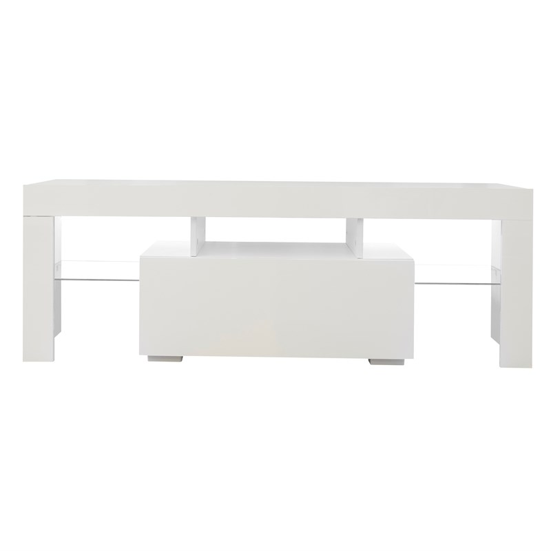 Afuera Living White TV Stand with LED Lights & 5 Open Shelves for up to 55 Inch