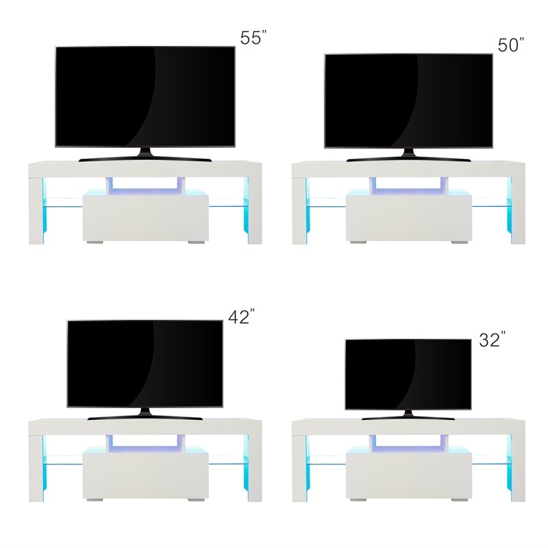 Afuera Living White TV Stand with LED Lights & 5 Open Shelves for up to 55 Inch