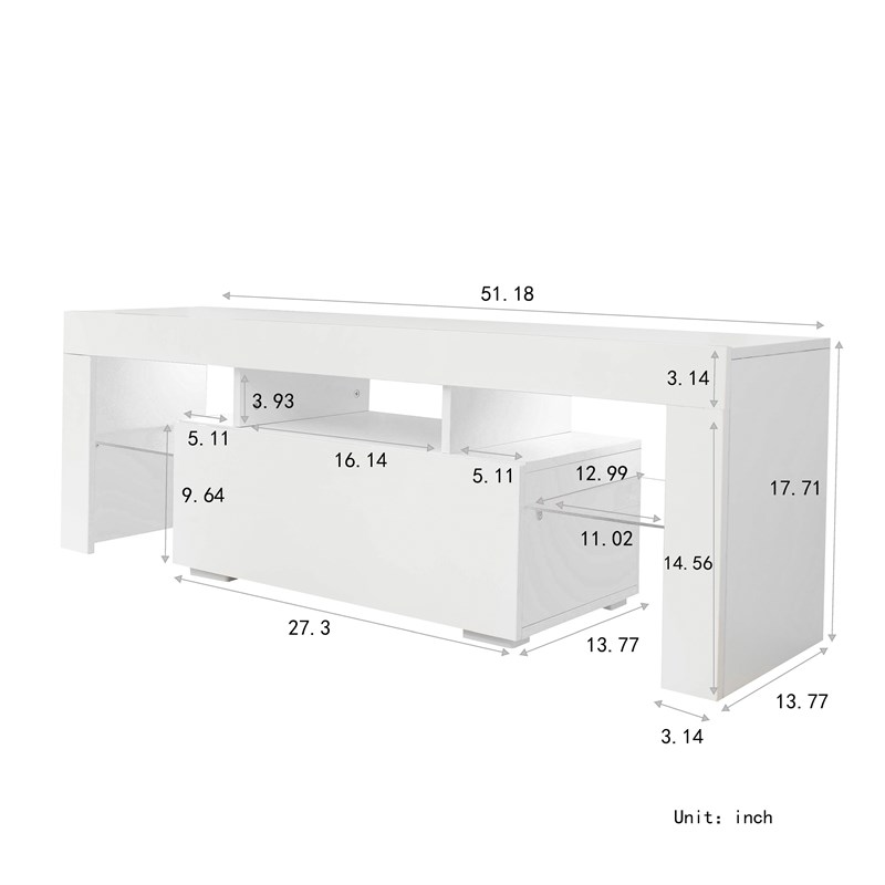 Afuera Living White TV Stand with LED Lights & 5 Open Shelves for up to 55 Inch