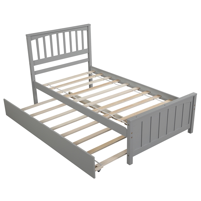 Afuera Living Gray Twin Platform Bed with Trundle in Solid Pine & 10 Slats